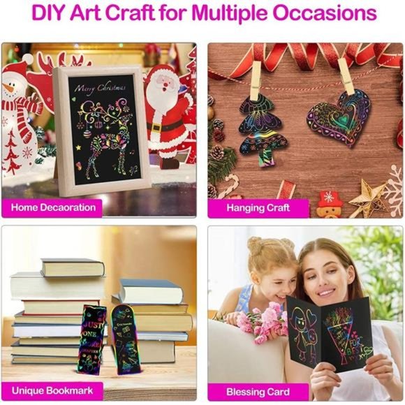 Scratch Rainbow Art Paper Set - 50Pcs Magic Scratch Off Art Craft Supplies Kits - Picture 6 of 7